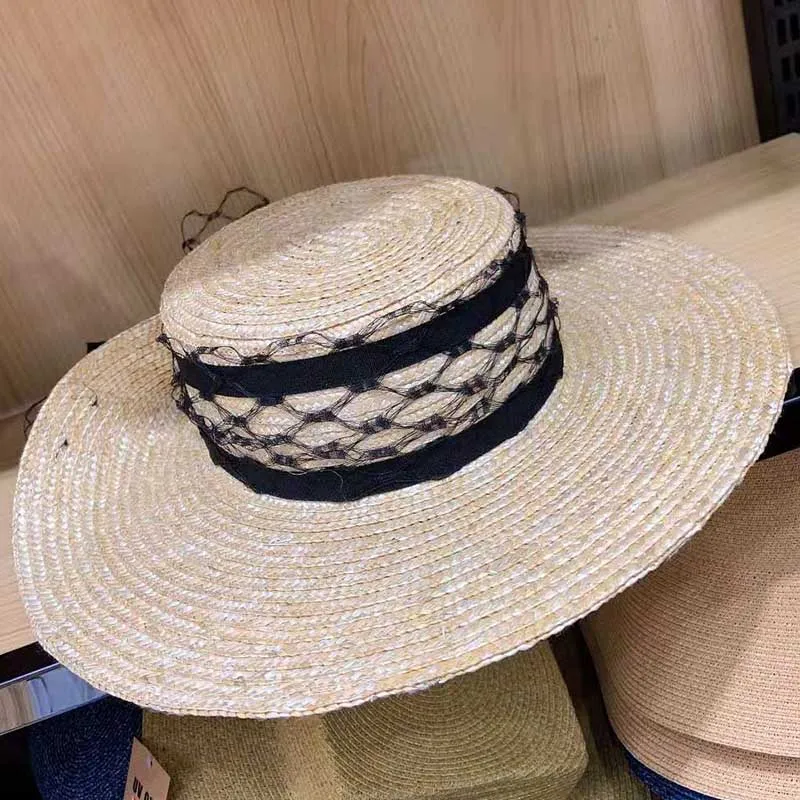 Женская Вуалетка с широкими полями летняя черная соломенная туристическая шляпа