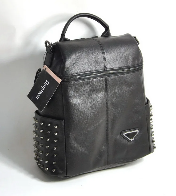 Женский оригинальный натуральный кожаный рюкзак панк шпильки сумки на плечо