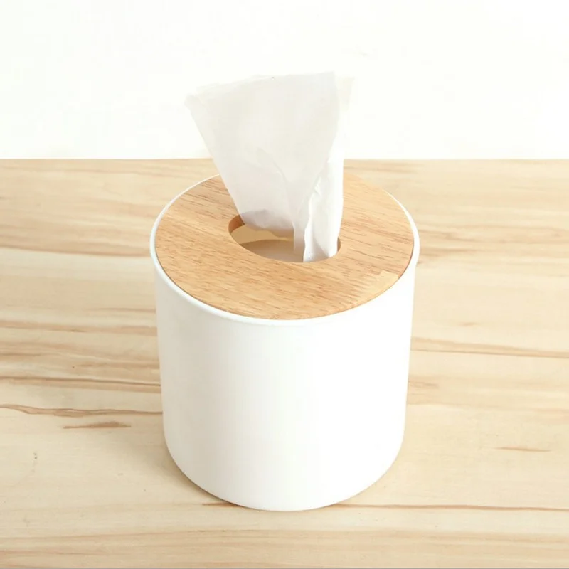 

High quality Wooden + Plastic tissue box household living room pumping paper container remote controller storage box