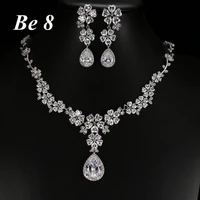 be8 brand heart shape form flower cubic zirconia full jewelry set women bridal gifts white gold color earring necklace set s 013
