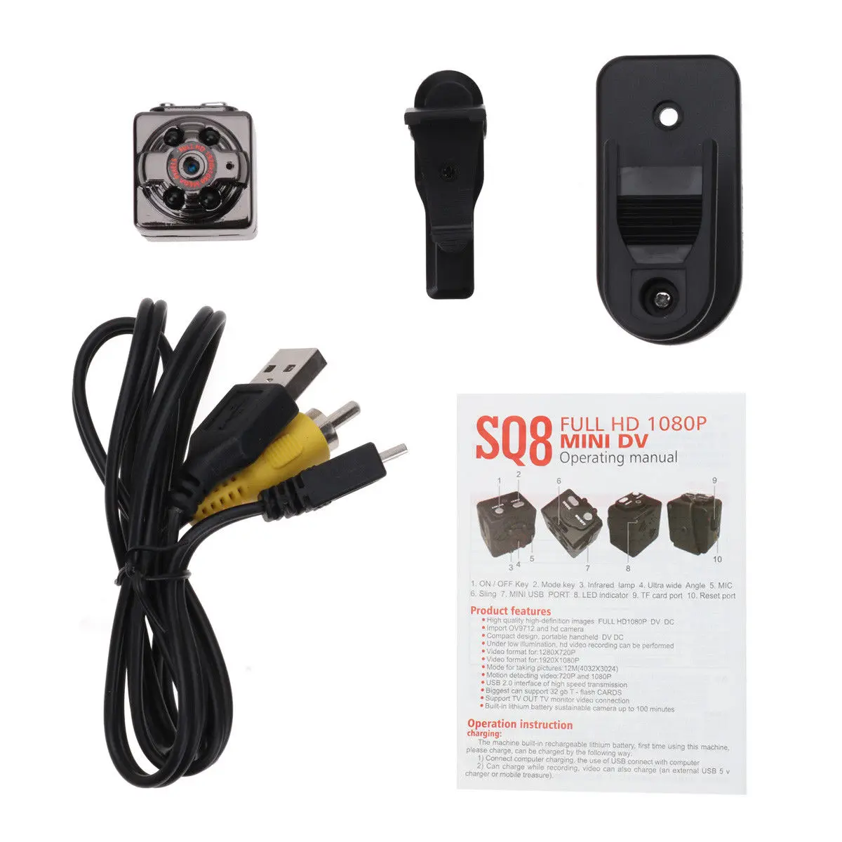 4 Гб карта + SQ8 Металлический Куб мини клип на камеру ночного видения видео Full HD 1080p