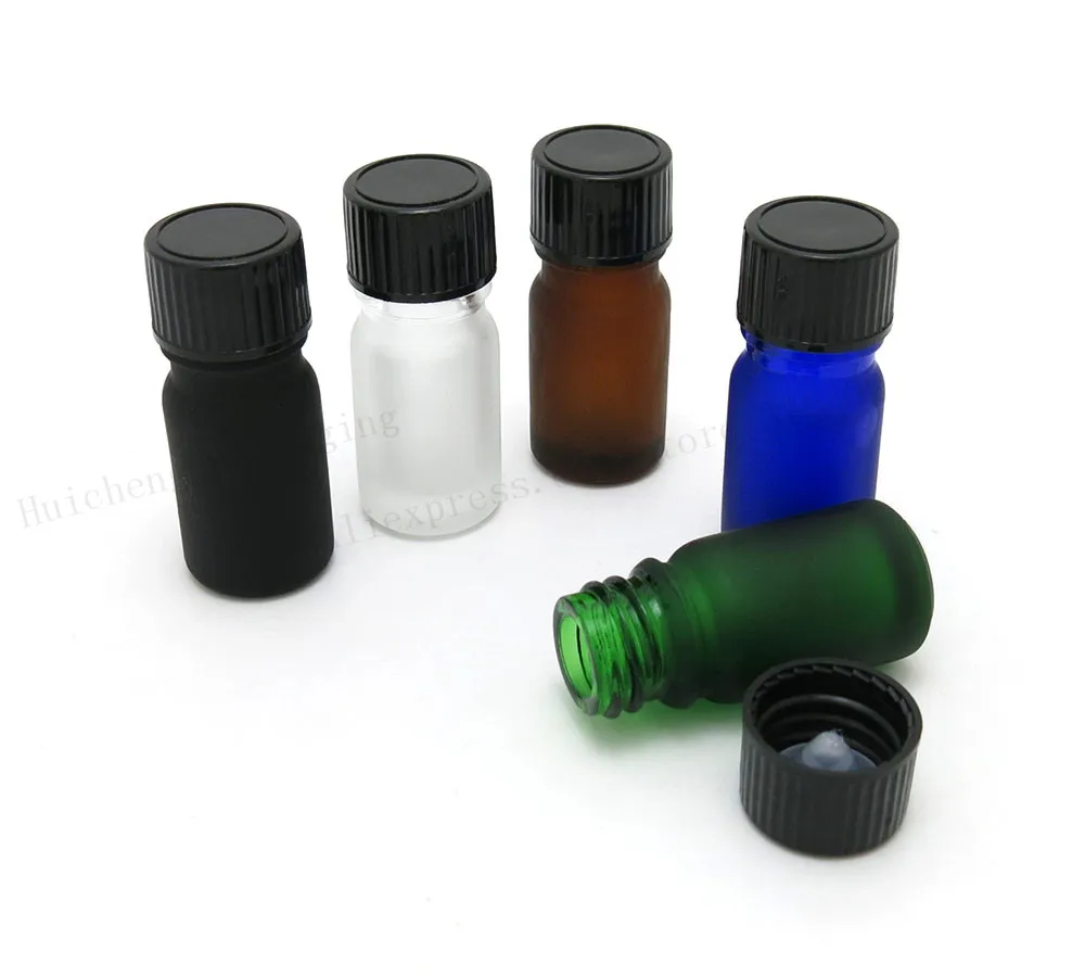 

30 x 5ml Empty Frost Boston Round Glass Essential Oil Bottle With Plastic Lids 1/6OZ Cosmetic Container
