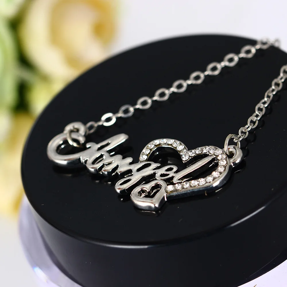 Seanlov Letters Angle Love Heart Necklaces Zircon Fashion Jewelry For Women Pendant White Rhinestone Luxury | Украшения и