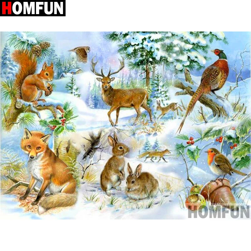 Алмазная 5D картина HOMFUN олень кролик Птица алмазная вышивка крестиком домашний