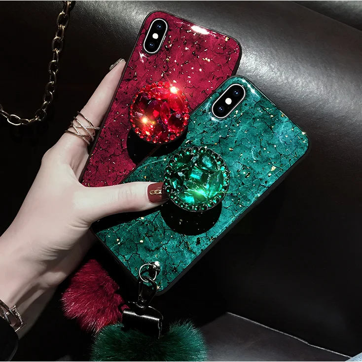 Чехол с мраморными меховыми шариками для Iphone X XR XS Max 6 6S 7 8 Plus 11 Pro Samsung Galaxy S8 S9 S10 Note 9