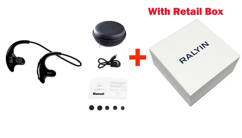 RALYIN портативный Mp3 музыкальный плеер Спортивные Беспроводные наушники Bluetooth наушники Встроенный 8 Гб памяти гарнитура для бега тренажерный зал - Цвет: Black with box