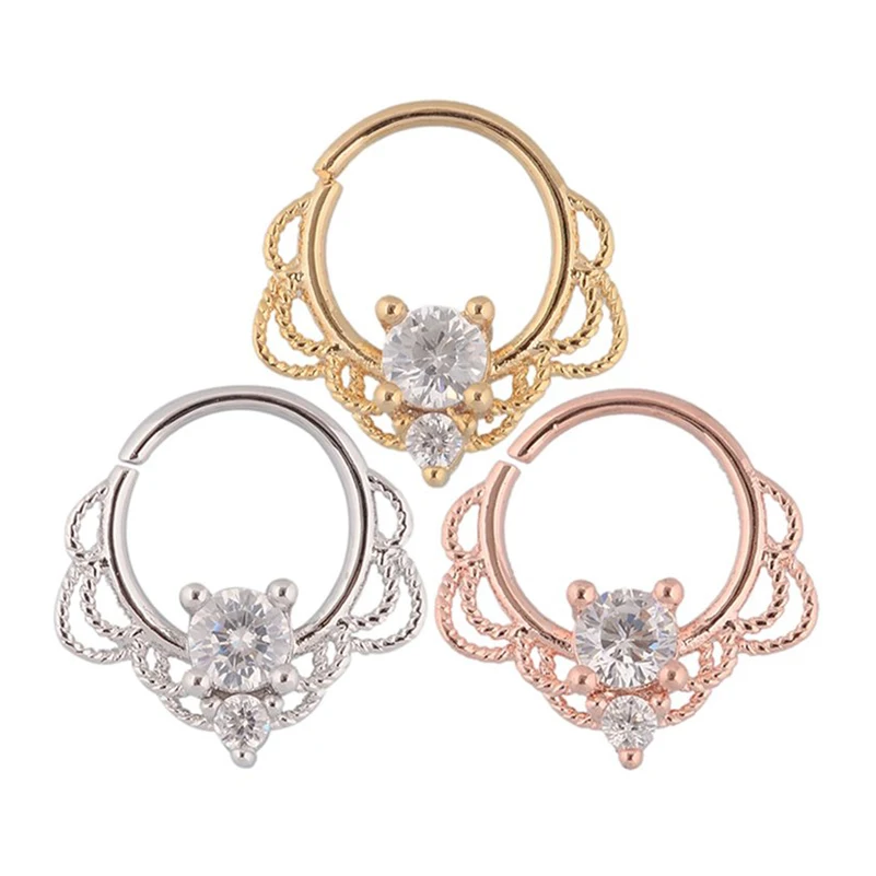 

2Pcs Nose Septum Rings Nose Piercing Zircon Nose Ear Cartilage Tragus Helix Piercing Clicker Rings Body Jewelry
