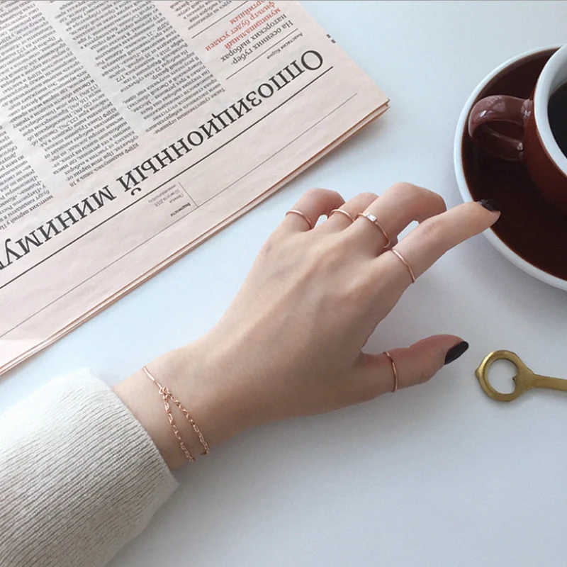 F.I.N.S Настоящее 925 пробы Серебряное тонкое кольцо минималистичные гладкие линии розовое золото женское кольцо штабелируемое Серебро 925 хорошее ювелирное изделие