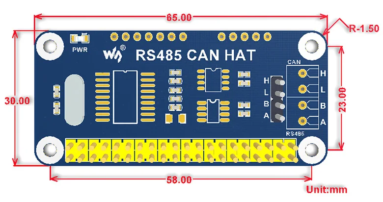 Waveshare RS485 CAN HAT для Raspberry Pi Zero/Zero W/Zero WH/2B/3B/3B+, встроенный CAN контроллер: MCP2515, 485 трансивер: SP3485