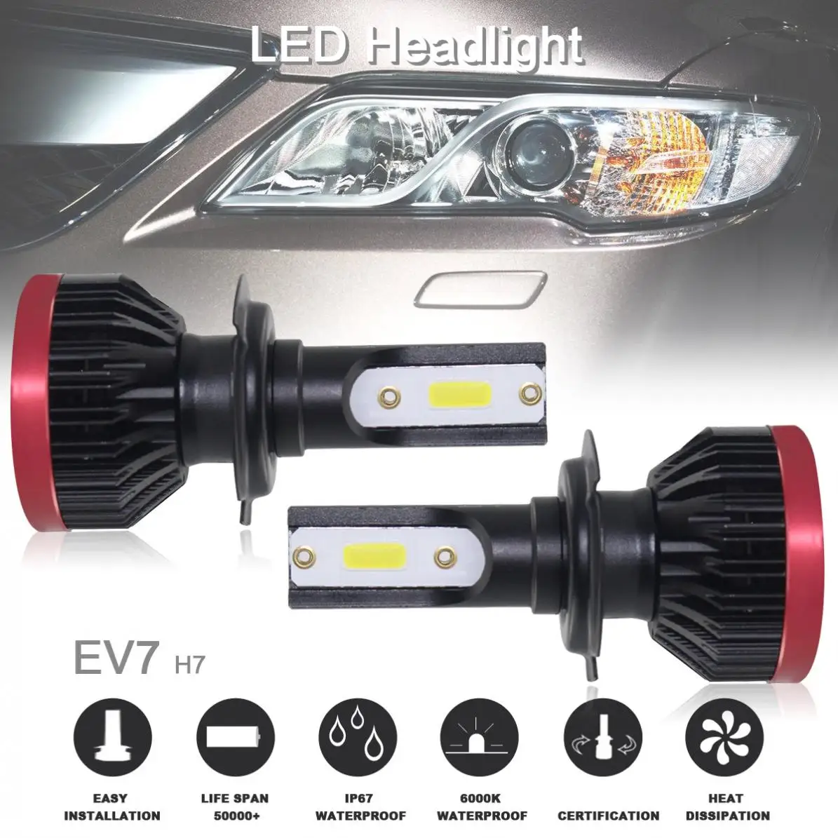 2 шт. Автомобильные светодиодные лампы H7 120 Вт 6500 лм|Передние LED-фары для авто| |