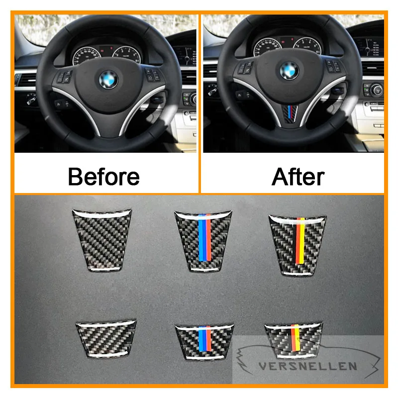 Новый дизайн автомобильные наклейки на руль из углеродного волокна для bmw e90 e92 3