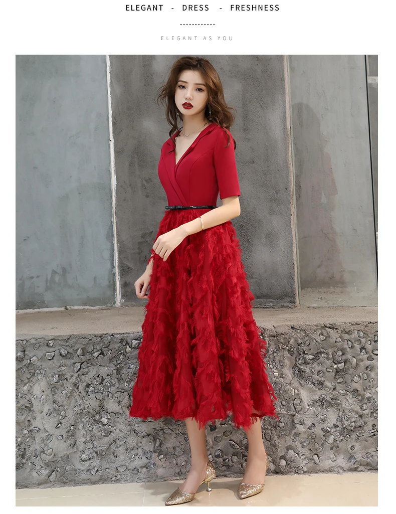 Robe De Soiree, Новое поступление, короткое платье с v-образным вырезом, бордовый, черный, белый цвет, платье для выпускного вечера, элегантные вечерние женские платья LYFY135
