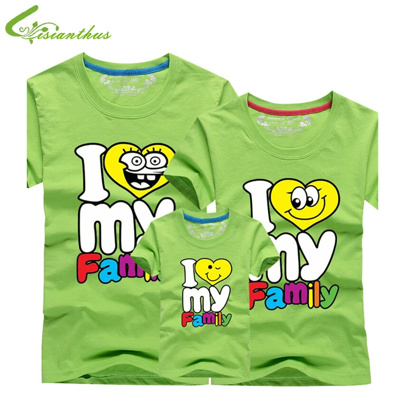 I love my Family T Shirts Summer Matching Clothes Father Mother Kids Children Outfits New Cotton Tees Free Drop Shipping | Мать и ребенок