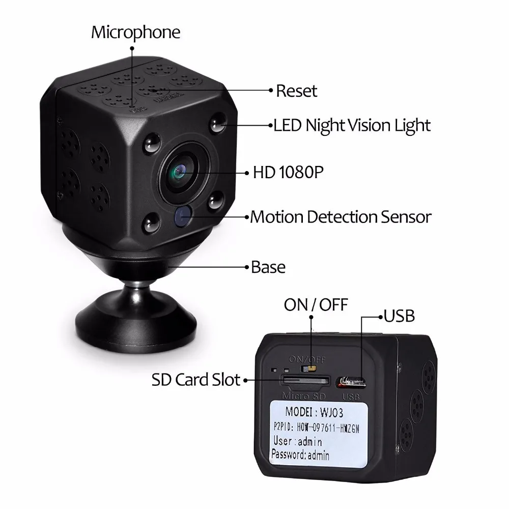 HD 1080 P WiFi мини камера с автоматическим ночным видением няня микро для домашнего