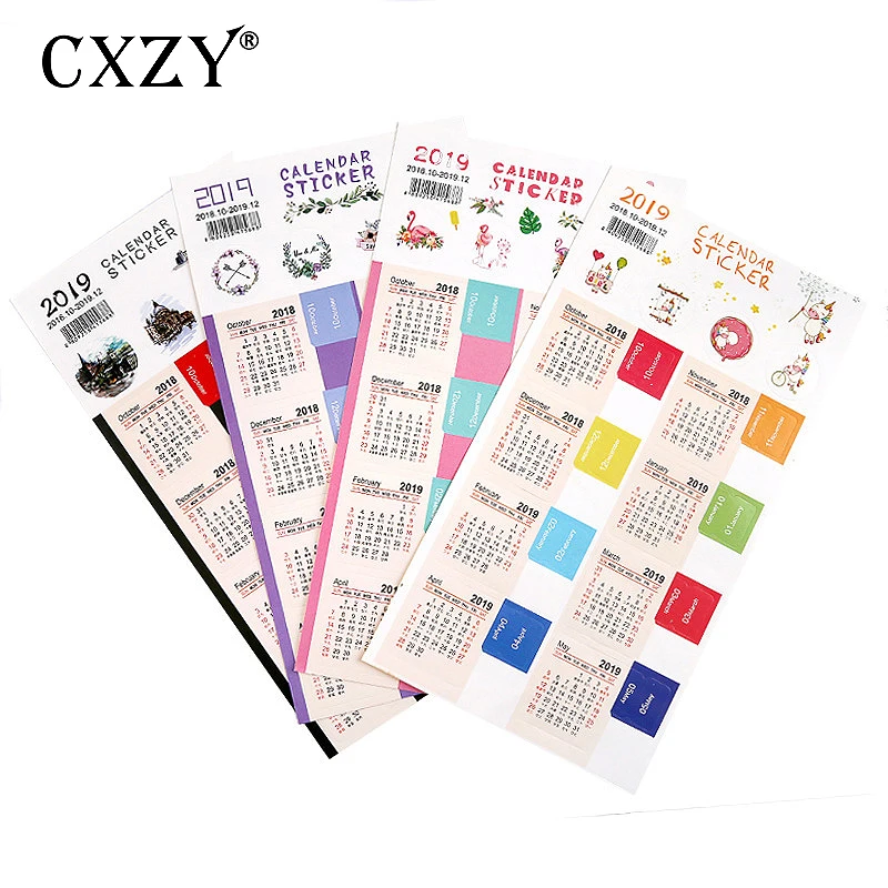 CXZY 2 листа/упаковка 2019 год календарь DIY наклейки для этикеток Скрапбукинг