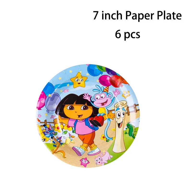 7 inch plate 6 Pcs Дора проводник тема Дети День рождения принадлежности одноразовые посуда бумажные чашки тарелки салфетки скатерть детский душ Декор - Цвет: 7 inch plate 6 Pcs