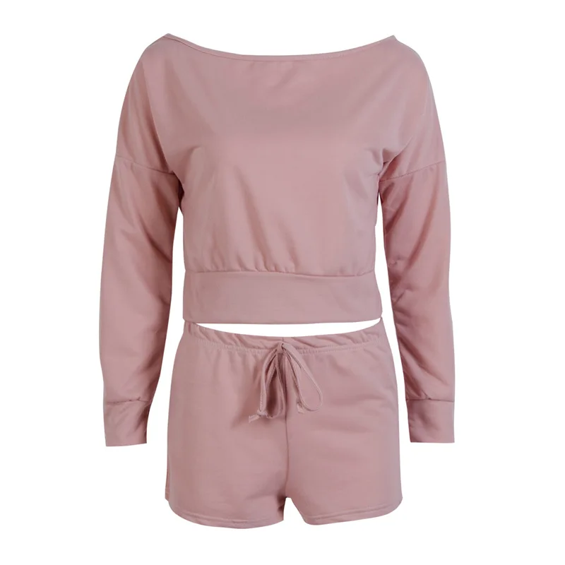 Женский спортивный костюм из 2 предметов короткий топ с длинным рукавом и шорты |