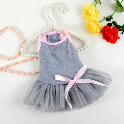 Gray Dress Платье для собак, летняя одежда в полоску для щенков, кружевное платье принцессы на бретельках для маленьких собак, жилет, стильная юбка, пудель, французский бульдог, мопс - Цвет: Gray Dress