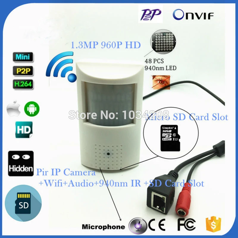 Беспроводная мини IP камера с ночным видением 960 нм|pinhole ip|ip cam indoorcard slot |