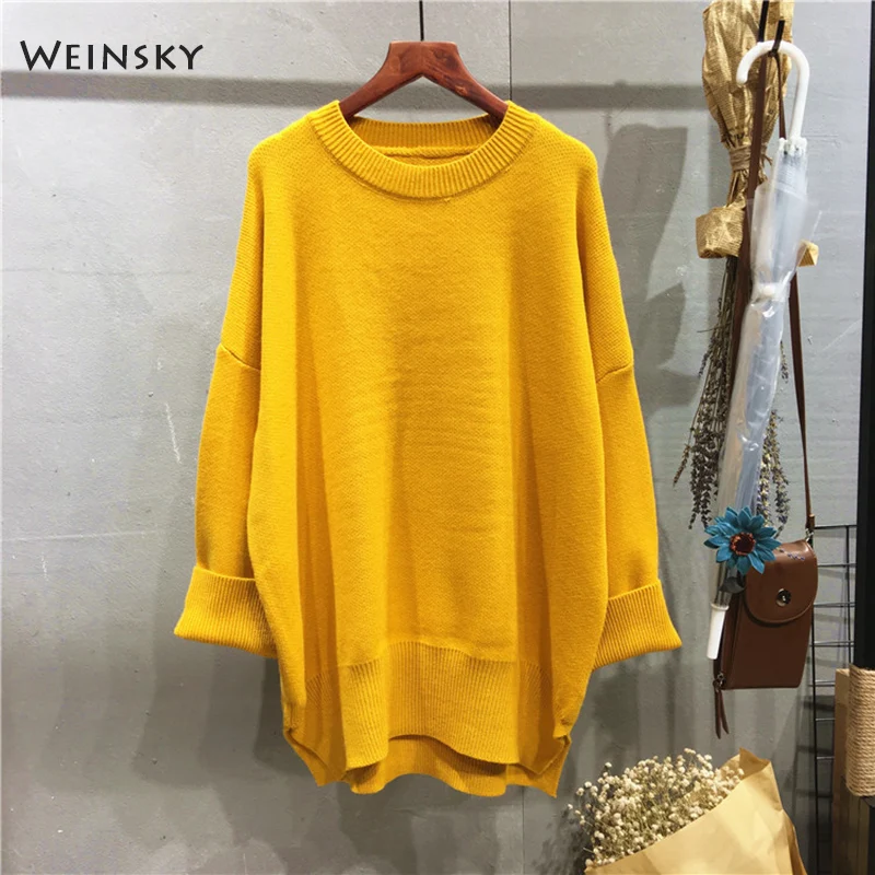 Weinsky Casual Women Knitted Sweaters And Pullovers Ladies Autumn Winter 2018 Korean Oversized Long Yellow White | Женская одежда