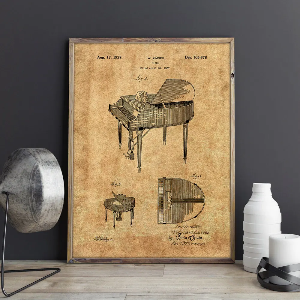 Retro Piano Musician art poster picture prints home decor vintage print blueprint gift idea music Decorations | Дом и сад