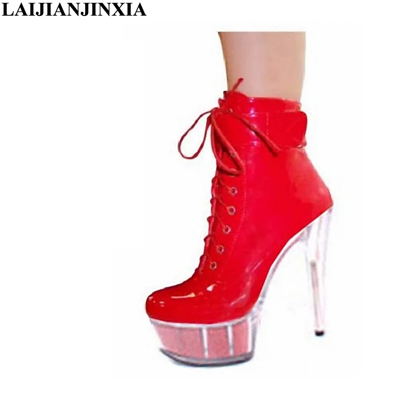 Lace Up New Sexy 15cm Ultra High-Heels Platform Shoes Night Club Pole Dancing Shoes Ankle Boots Dance Shoes