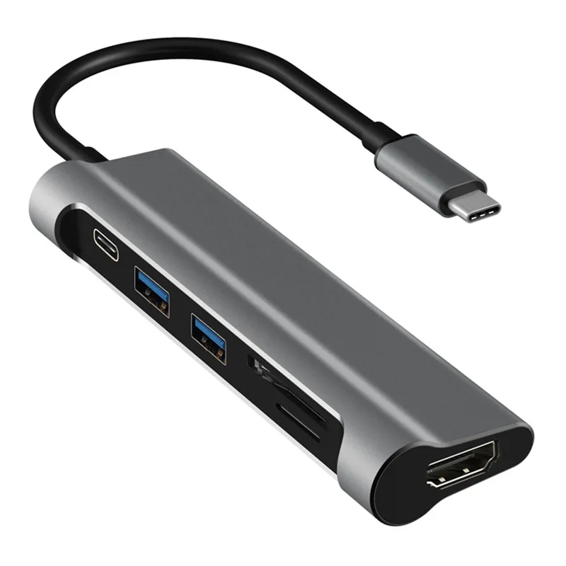 Gray USB C концентратор type C 3,1-HDMI SD/TF кард-ридер usb type C зарядный порт 2 USB 3,0 концентратор адаптер для MacBook Pro type C концентратор - Цвет: Gray