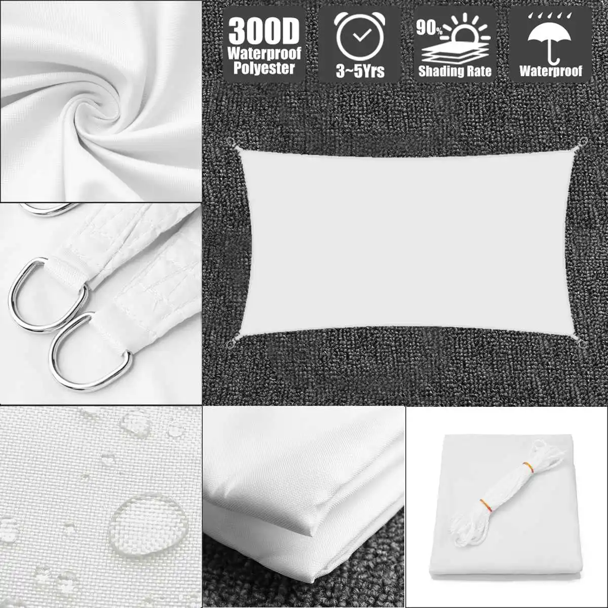 Pure White 2,5x3 14 цветов козырек от Солнца Парус Открытый Патио газон бассейн прямоугольная крышка блок навес плавательный бассейн крышка палатка с защитой от солнца водонепроницаемый - Цвет: Pure White