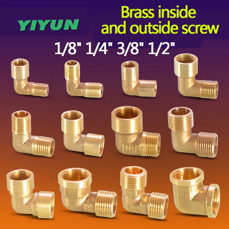 YIYUN 1/8 &quot1/4&quot 3/8 &quot1/2&quot внутренний и внешний шуруп латунь 90 градусов колено трубы