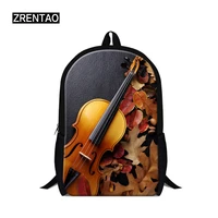 zrentao polyester school backpack for adults mochilas 3d violin print sac a dos teenagers daily bookbags double zipper bags