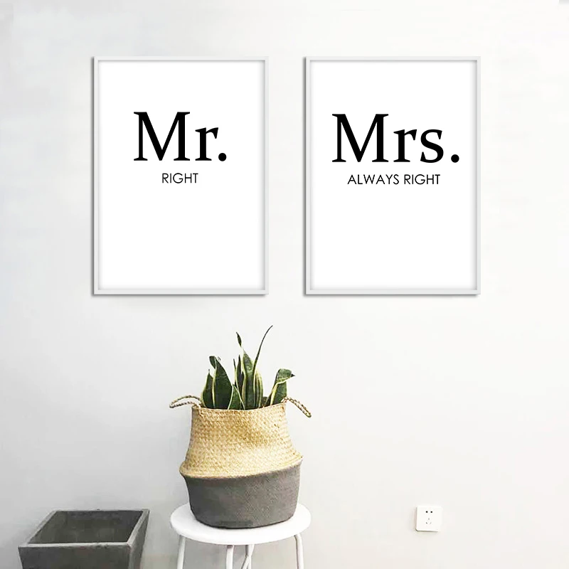 Mr Mrs модный постер черно белый холст настенная Художественная печать картина в