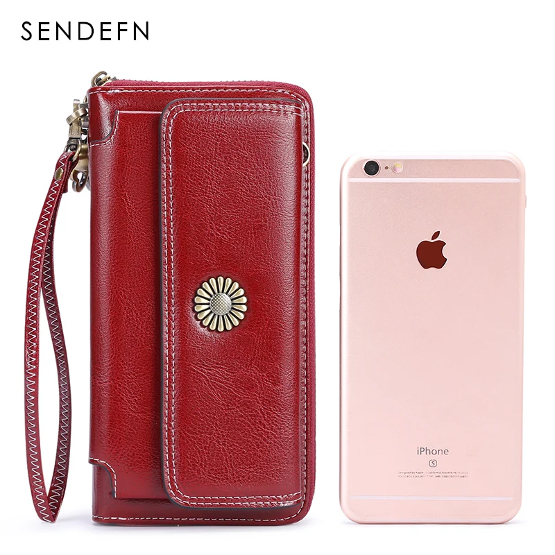 Женский Кожаный Клатч SENDEFN Длинный кошелек на молнии для iPhone 7 8 5205 5 2019|Женские