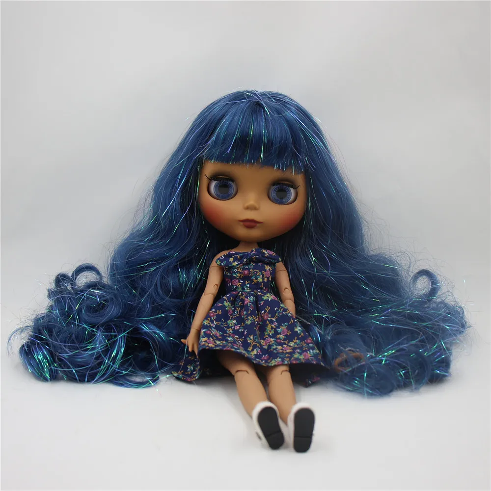 Ледяной обнаженный завод Blyth кукла черный матовый лицо соединение тела 1/6 bjd Shinging голубые волосы. Нет. M-47-280BL6221