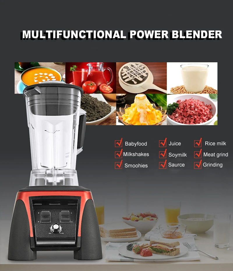 2200W Heavy Duty Commercial Professional ice smoothies bar blender food stand mixer juicer crusher food processor
