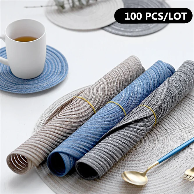 

DHL 100 PCS wholesale Table Ramie Insulation Pad Solid Placemats Linen Non Slip Table Mat Kitchen Accessories Decoration Home