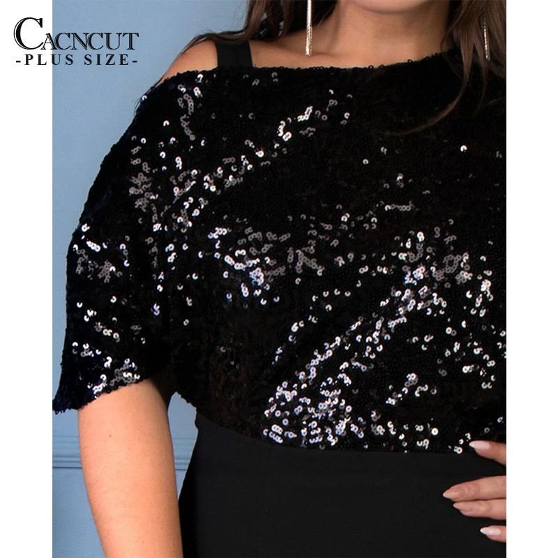 CACNCUT 5XL 6XL 2019 расшитое блестками женское летнее платье сексуальное большого