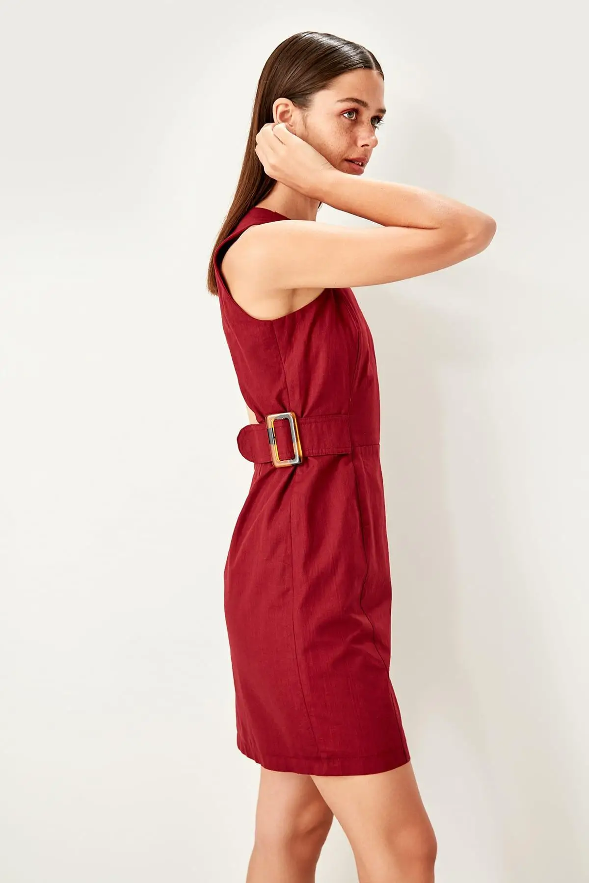 Trendyol Bordeaux платье с поясом TWOSS19EL0067