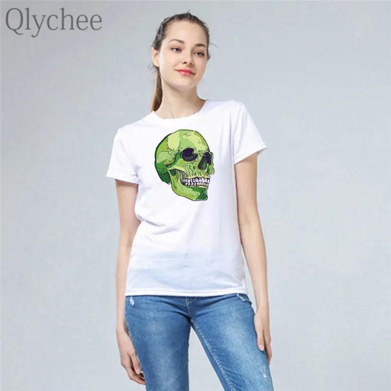 Qlychee Harajuku Devil Series зеленые женские футболки с принтом стрекозы круглым вырезом и