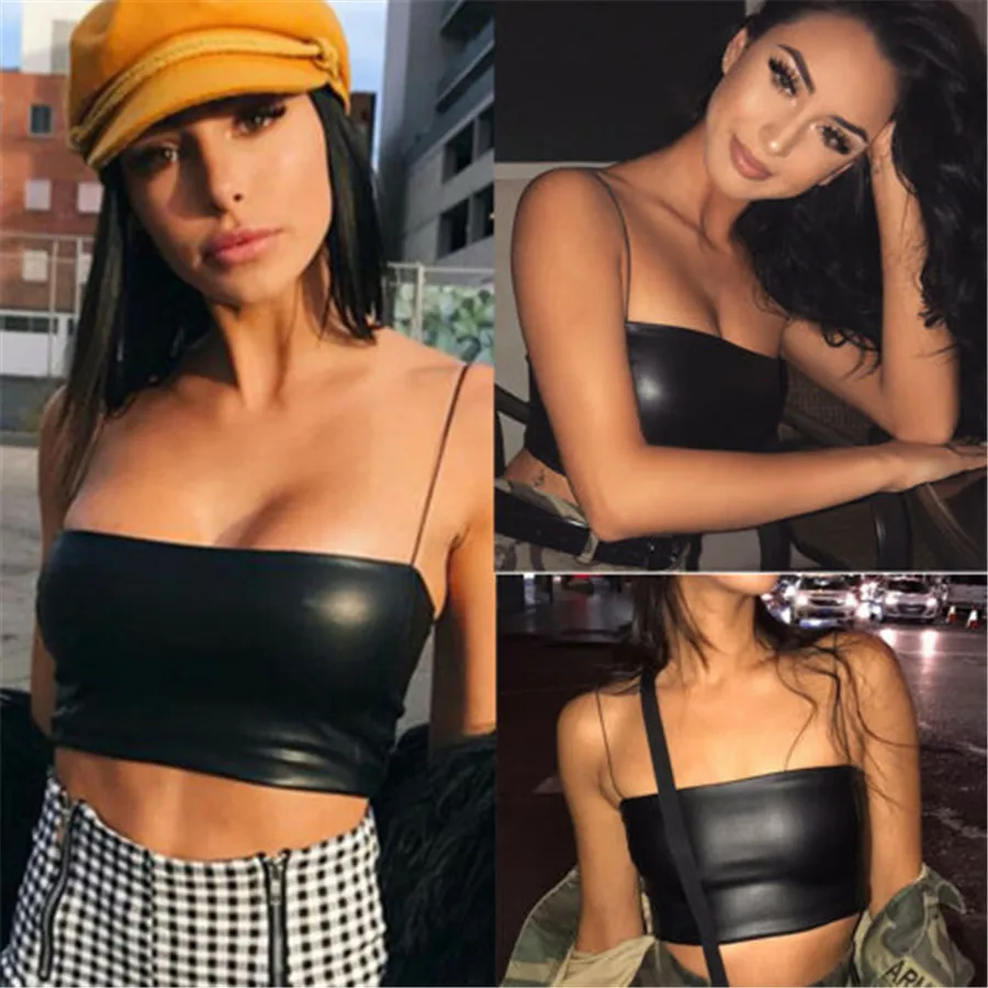 2019 новый стиль сексуальный женский кожаный укороченный Топ майка с лямкой на шее