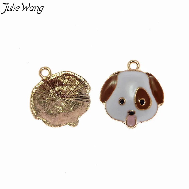 Julie Wang 5 шт. красочный эмалированный розовый язык милый щенок собака голова кулон
