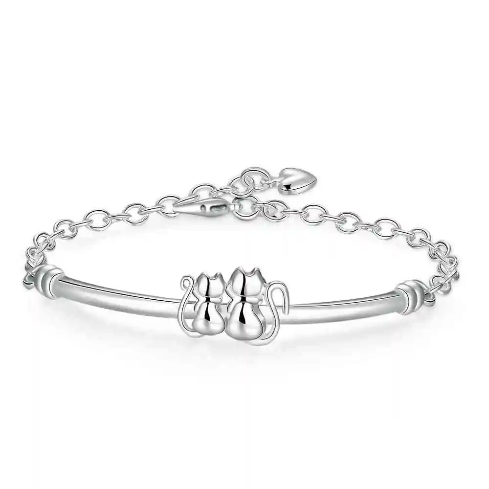 Хит продаж модный посеребренный двойной браслет с котом для мужчин и женщин