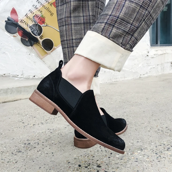 women's Genuine Leather Pumps 22-24.5 cm Low heel round toe vintage Fashion casual shoes Spring and autumn wild sexy Hand made