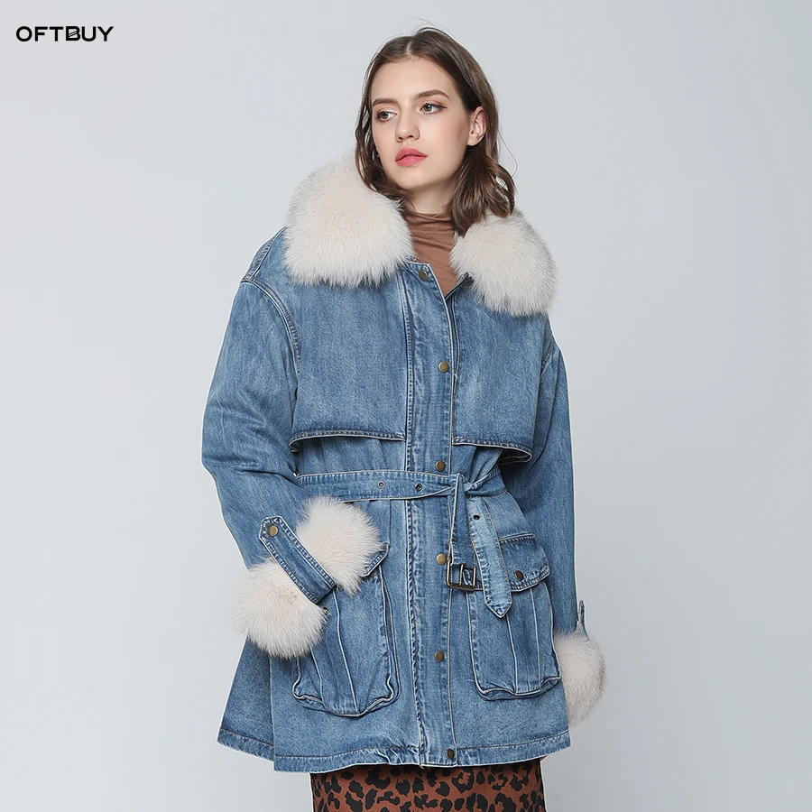Женская длин.джинс.куртка парка с мех.отд.OFTBUY длинная утепленная джинсовая