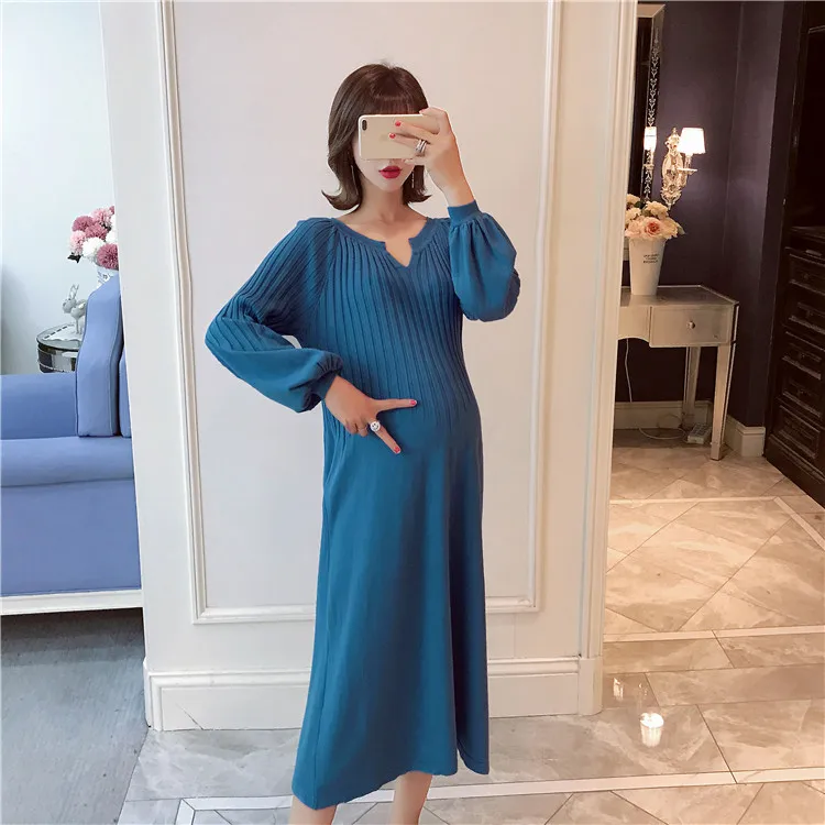 A963 # осенние корейские модные платье для беременных большой Размеры свободные