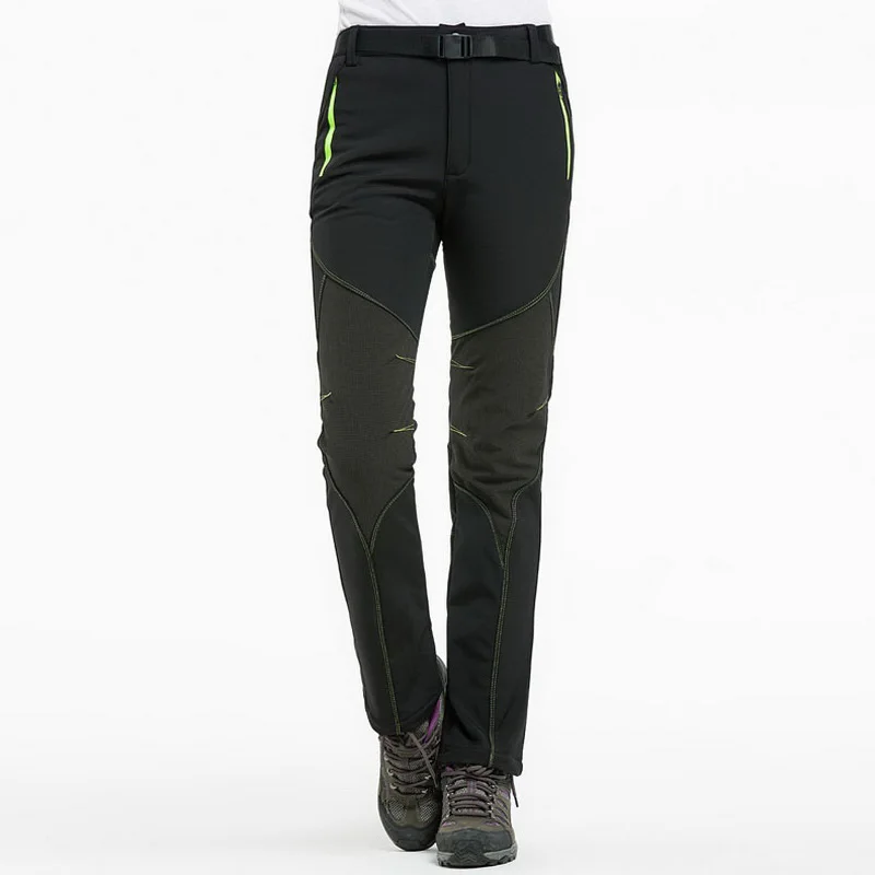 Women Black NUONEKO Новые мужские и женские флисовые софтшелл походные брюки зимние уличные спортивные брюки треккинговые лыжные водонепроницаемые брюки PM18 - Цвет: Women Black