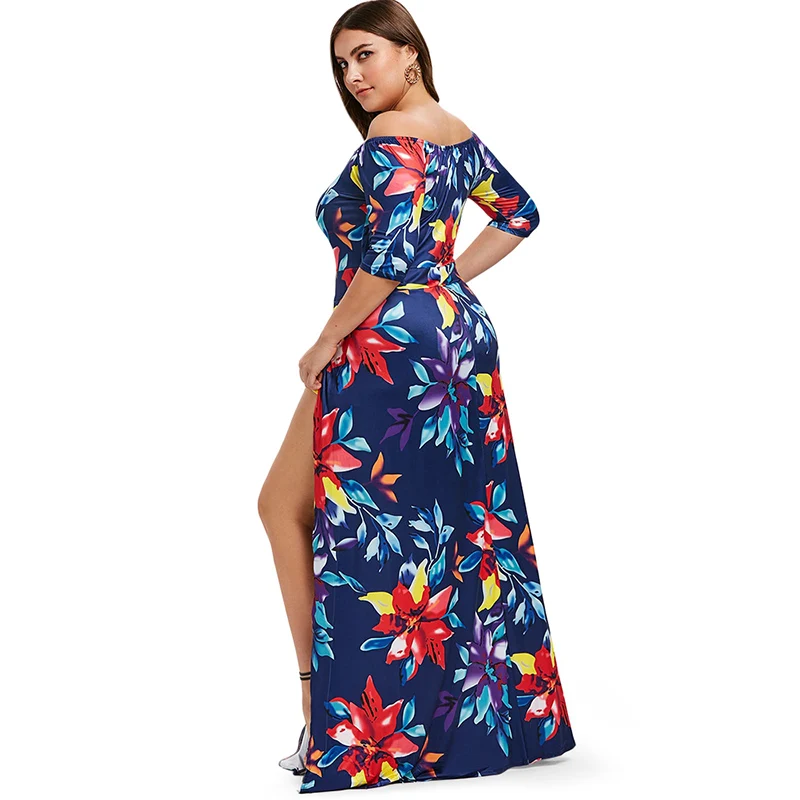 PlusMiss размера Плюс XXXL XXL, сексуальное платье с открытыми плечами и Boho Maxi Ползунки с длинным рукавом платье женские большие размеры с цветочным принтом Платья для вечеринок; сезон лето
