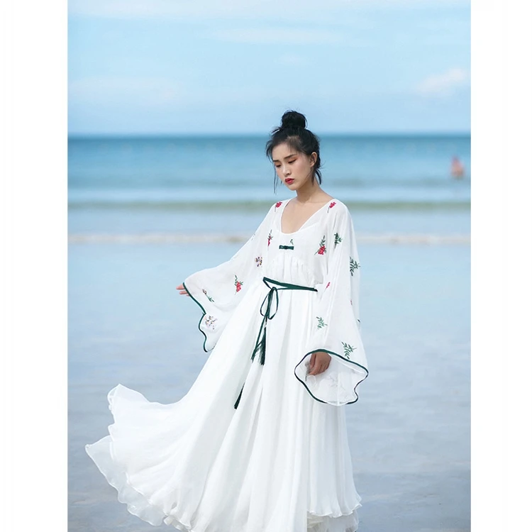 Женское шифоновое пляжное платье макси с длинным рукавом и v образным вырезом|dress