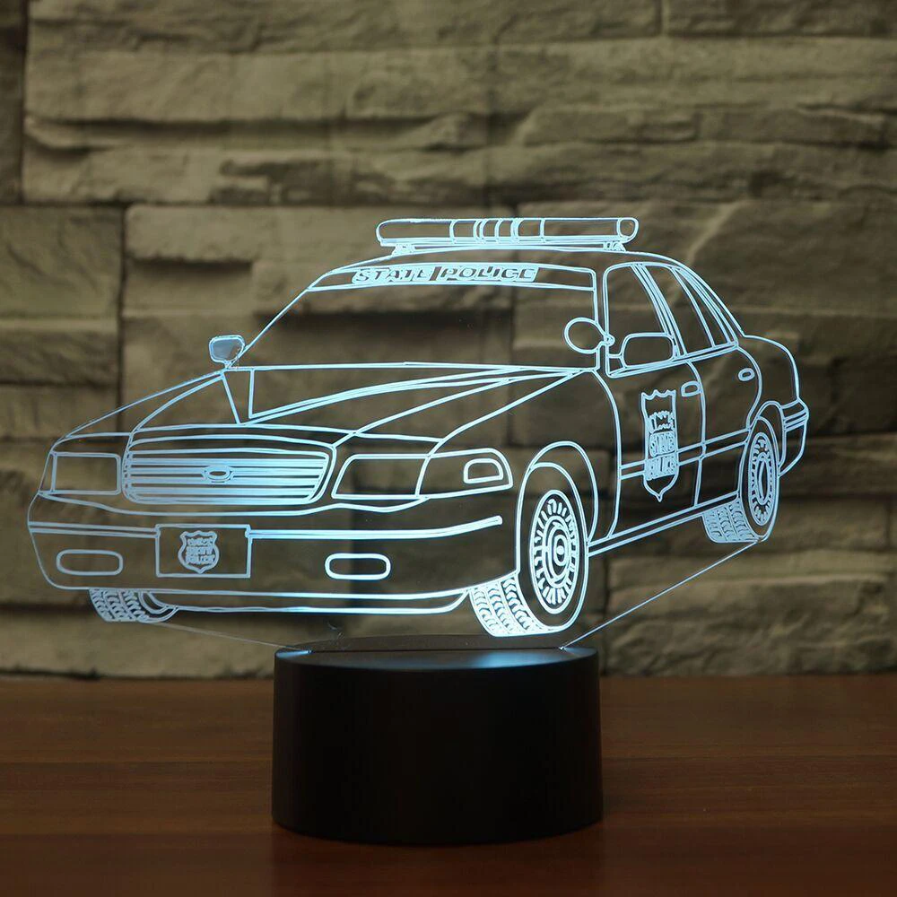 

The Police Car 3D Night Light Car Lamp Usb 7 Colors Changing Remote Touch Switch LED Indoor Bedroom Lamp Party decor Lamp