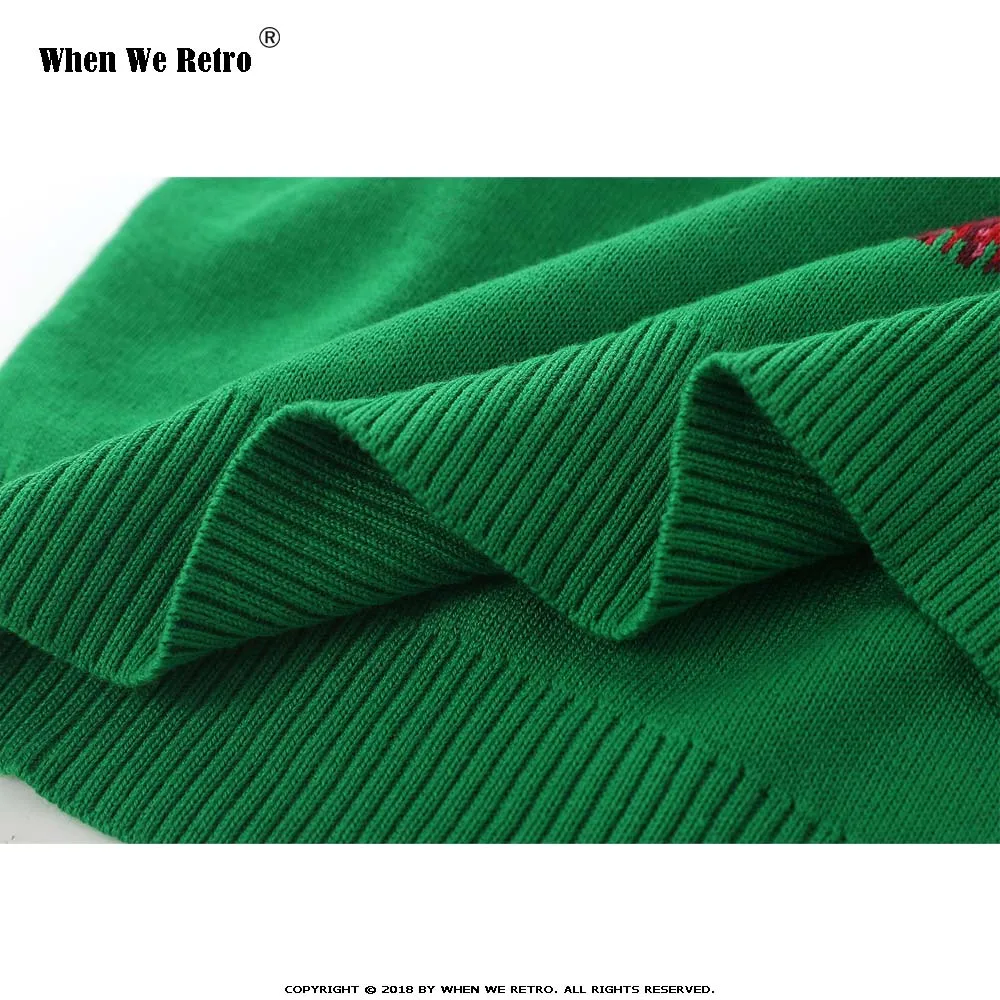When We Retro Women Sweater Green Fashion Cartoon Fish Embroidery Female Knitted Tops Long Sleeve Ladies O-neck Pullovers YC21 | Женская