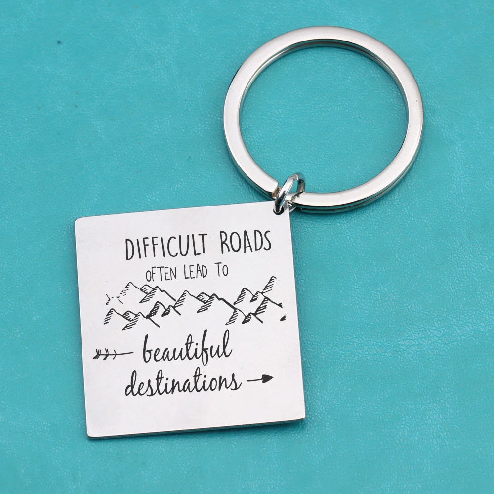 New Chic Lettering Key Chains Engraved difficult roads often lead to beautiful destination mountain keyring inspirational tag | Украшения и